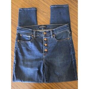 J. Crew Mercantile Jeans 28 Blue Denim Dark Wash Mid Rise Skinny Open Button Fly